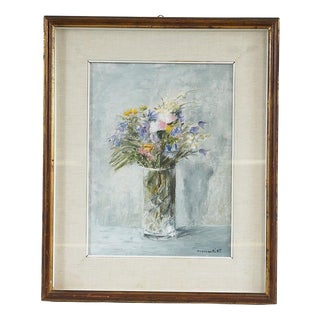 Oil Painting by Magagnotti, Flower Vase, 1967, Framed For Sale