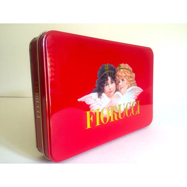 Metal Vintage 1980s Fiorucci New Wave Italian Fashion Cherub Angels Post Modern Red Tin Metal Box For Sale - Image 7 of 13