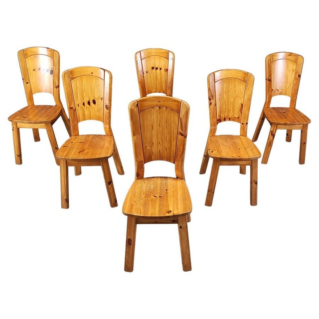 Vintage Pine Wood Dining Chairs, 1970s, Set of 6 For Sale - Image 13 of 13