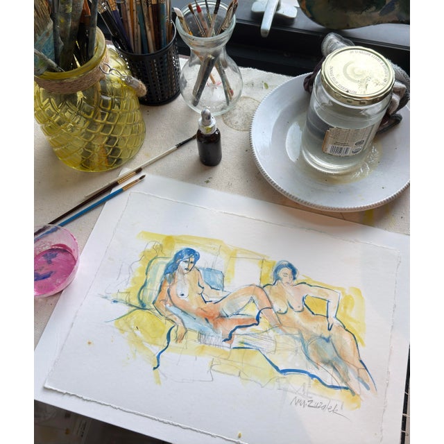 Abstract Ménage Figurative Nude Watercolor Original For Sale - Image 3 of 4