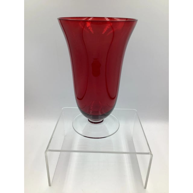 Vintage Red Crystal Fluted Top Water Wine Goblets Glasses- Set of 5 For Sale - Image 4 of 6