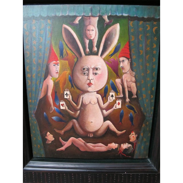 Mexican Sergio Bustamante Surreal Illusionist Rabbit Painting 'Reason Behind the Designs' For Sale - Image 3 of 13