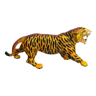 Hand-Painted Cast Iron Tiger Figurine For Sale
