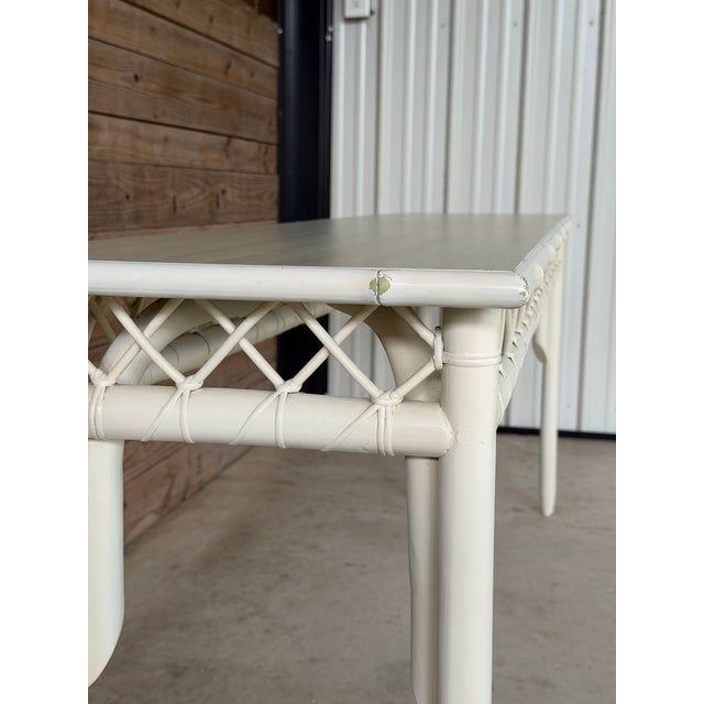 Monumental Vintage Coastal Boho Rattan Console Table With Lattice Detail For Sale - Image 10 of 12