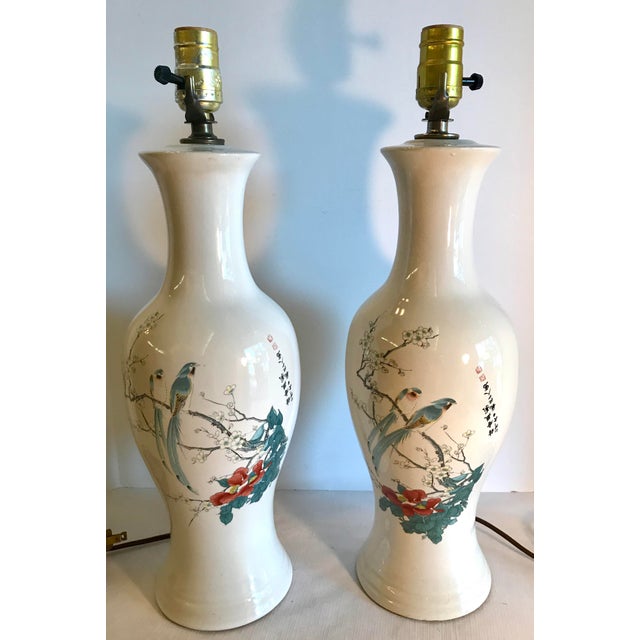 Vintage MidCentury Chinoiserie Ginger Jar Bird Lamps A Pair Chairish