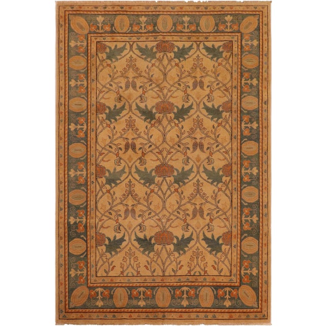 1970s 1970s Vintage Rustic Corazon Tan/Green Wool Rug - 7'0" X 9'8" For Sale - Image 10 of 10