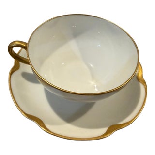 1930s Haviland Limoges "Silver Anniversary" Porcelain Teacup and Saucer For Sale