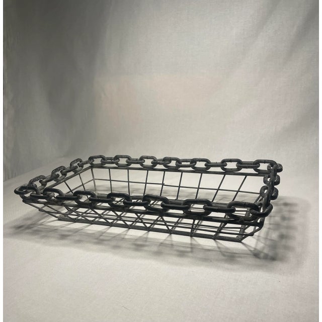 Brutalist Modern Rectangular Metal Basket, Charcoal Gray For Sale - Image 11 of 12