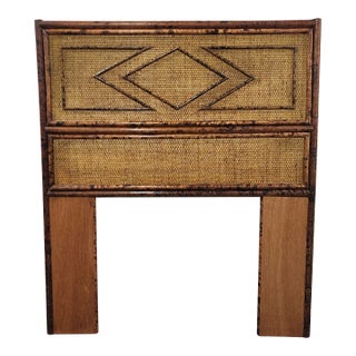 Vintage Burnt Bamboo & Grasscloth Twin Headboard For Sale