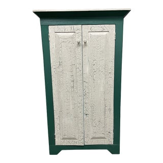 Country Style Green & Ivory Crackle Paint Armoire For Sale