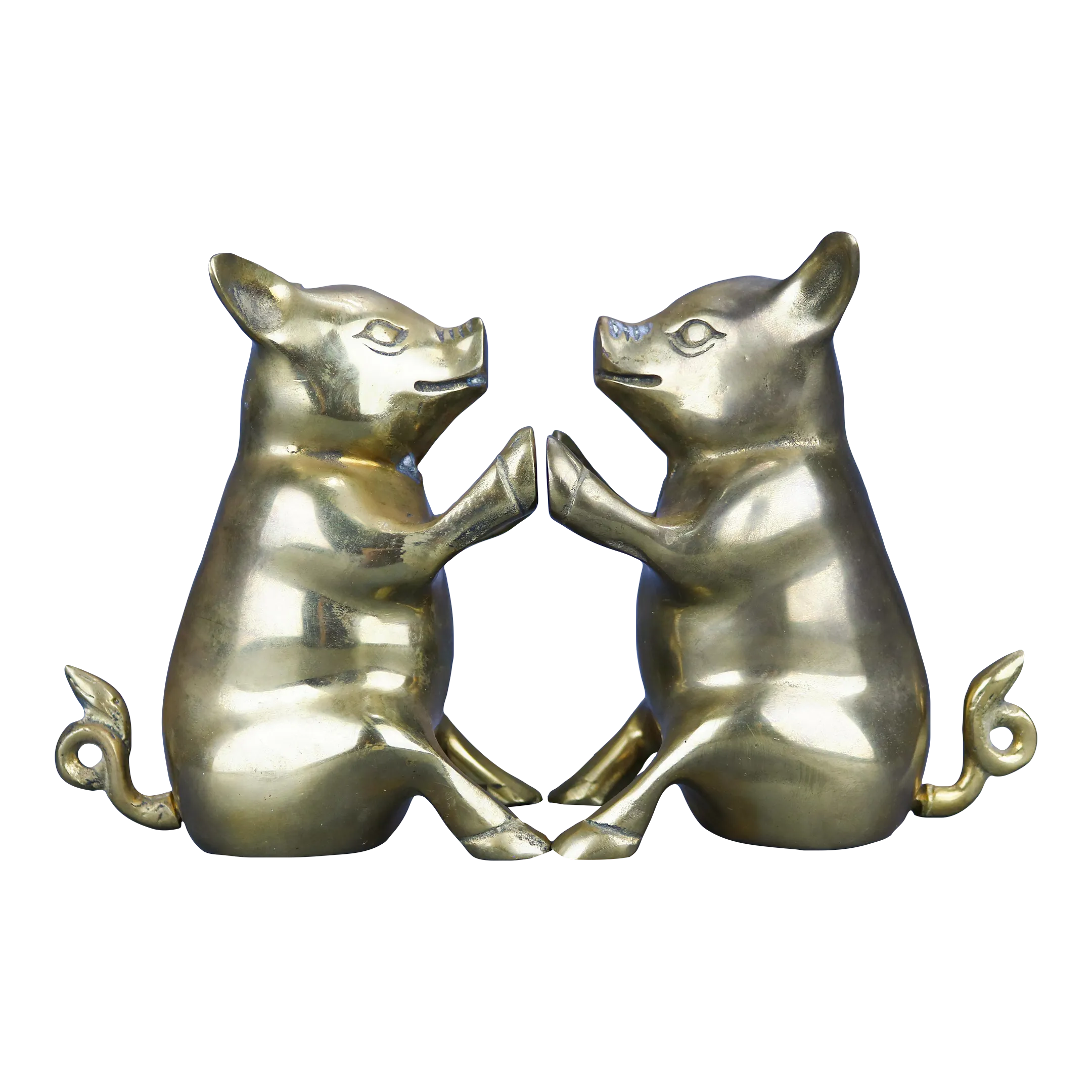 Mid-Century Solid Brass Pig Bookends - Set of 2 | Chairish
