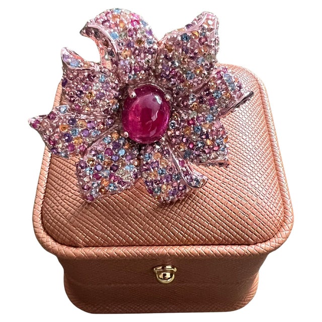 Bochic "Orient" Natural Ruby & Natural Multi Gem Ring Set In 18K Gold & Silver For Sale - Image 15 of 18