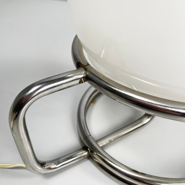 Space Age Italian Table Lamps in Opaline Glass and Steel, 1970s, Set of 2 For Sale - Image 9 of 13