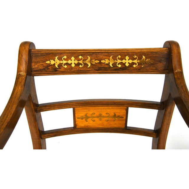 Early 20th Century Set 8 Fine Regency Dining Chairs W Brass Inlay & Saber Front Legs For Sale - Image 4 of 11