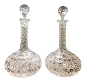 Antique Late 19th Century Handcut Glass Wine Claret Decanters- a Pair