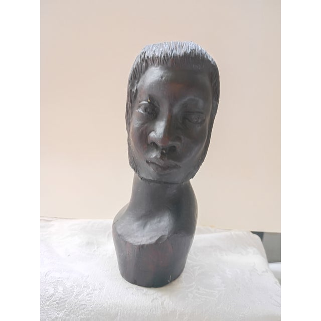 1960s Vintage Mid-Century Hand-Carved African Ebony Wood Male Bust For Sale - Image 5 of 10