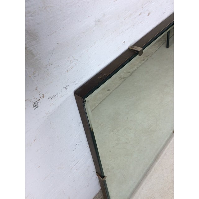 Mid Century Modern Long Rectangular Wall Mirror With Beveled Edge and Brass Accents For Sale - Image 9 of 18