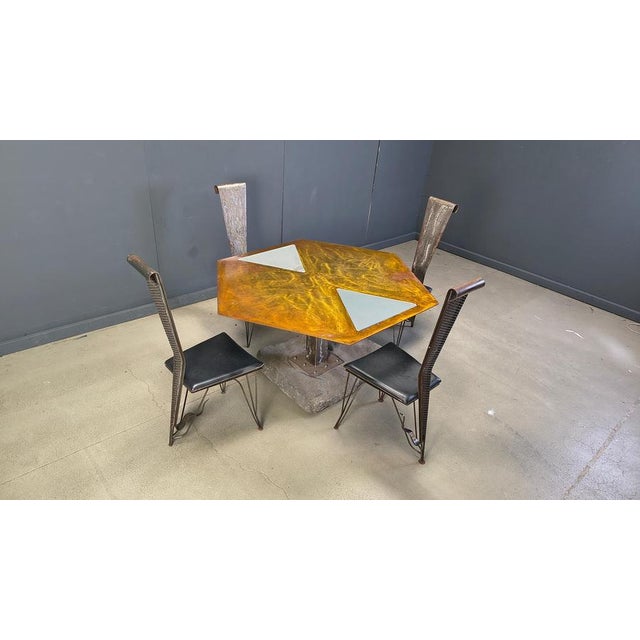 Hand Crafted Steel and Stone Dining Set with Glass, 1970s, Set of 5 For Sale - Image 18 of 18