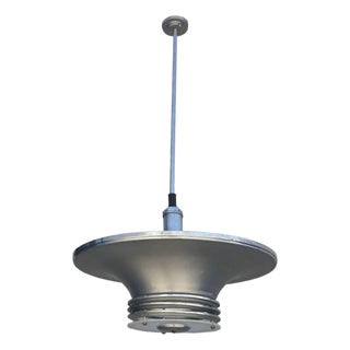 1930s Art Deco Machine Age Spun Aluminum 30.5" 4 Ring Pendant Light, 5 Available For Sale