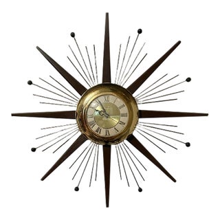 Vintage 1950s Mid Century Modern Atomic Starburst Electric Wall Clock For Sale