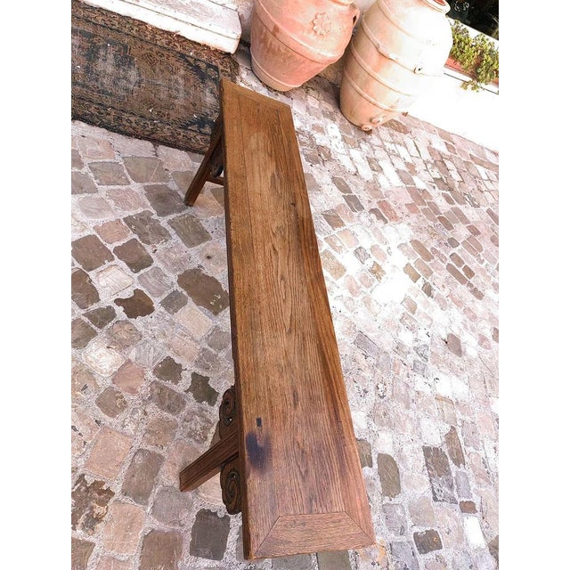Chinese Bench in Chestnut Wood Built in Interlocking System without Nails, 18th Century For Sale - Image 15 of 18