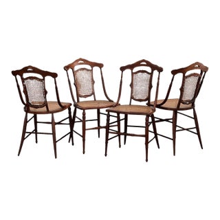 Antique Victorian French Cane Dining Chairs, Set of 4 For Sale