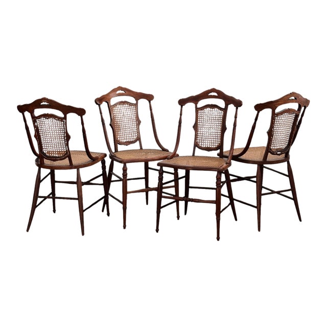 Antique Victorian French Cane Dining Chairs, Set of 4 For Sale