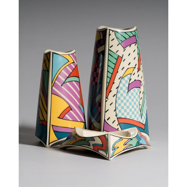 Three-piece “flash” porcelain set designed by dorothy hafner for rosenthal studio-line, comprising two vases in...