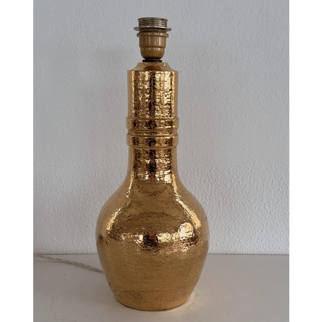 Gold Mid-Century Italian Ceramic and Gold 24k Metallic Table Lamp by Aldo Londi for Bitossi, 1970s For Sale - Image 8 of 14