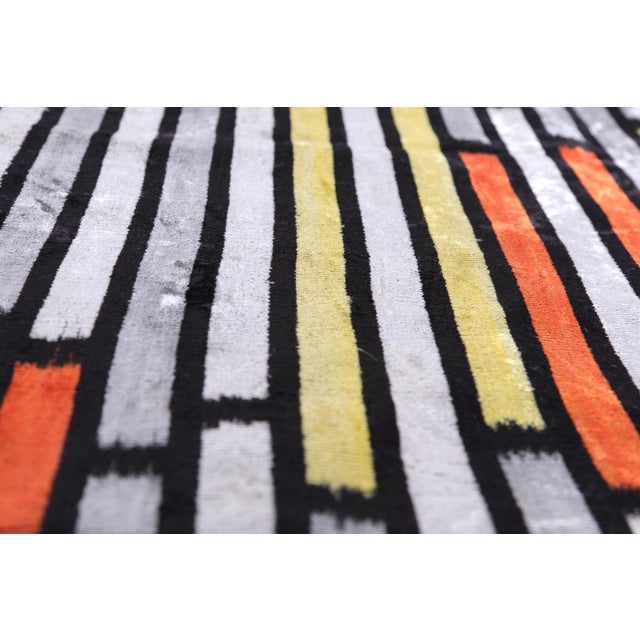 Handmade 16x16 Velvet Pillow – Striped Orange, Yellow & Gray For Sale - Image 4 of 8