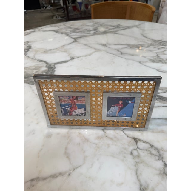 Vintage Chrome & Cane Double Photo Frame For Sale - Image 4 of 7
