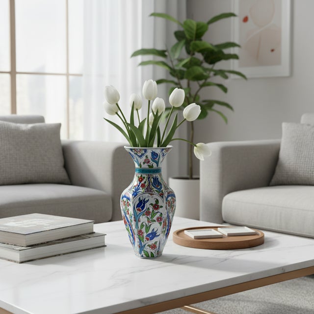 The Rhythm of the Enchanted Forest This Handmade Ceramic Vase brings the fairy tale aesthetic of the Ottoman “Saz” style...