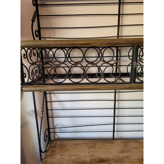 Mid-Century Modern Wrought Iron Wine Baker’s Rack With Butcher Block Shelf by French Perfit Fils Ltd. For Sale - Image 3 of 18