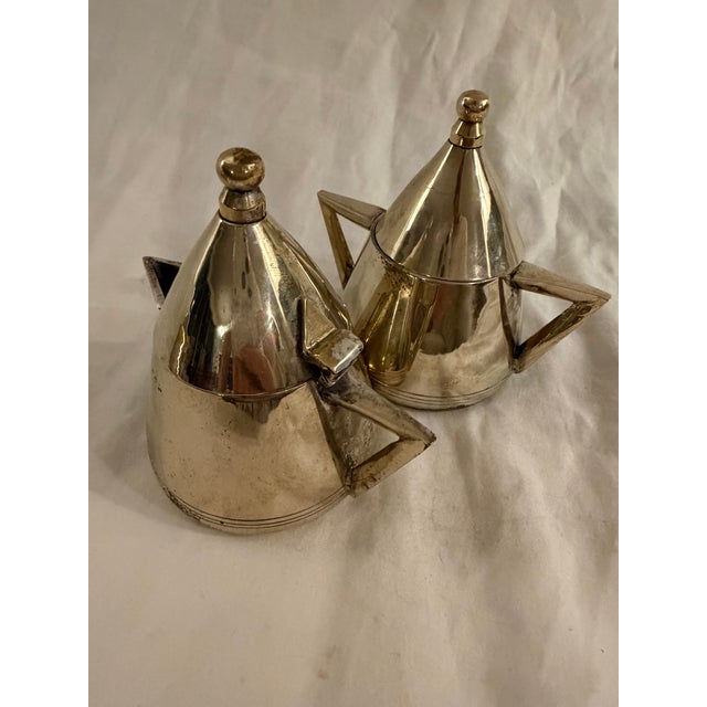 Art Deco Mid 20th Century Art Deco Silver-Tone Metal Tea Set – Teapot, Sugar Pot & Milk Pot, 3-Piece For Sale - Image 3 of 10
