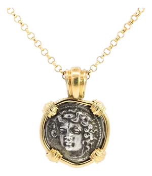 Antique Larissa Greek Coin in 18k Gold Frame Pendant