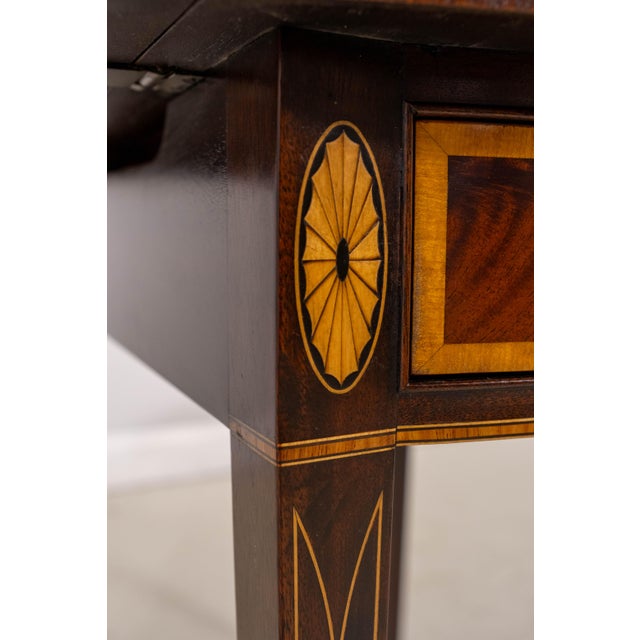 Pair of Stickley Inlaid Mahogany Drop-Leaf Pembroke Tables For Sale - Image 15 of 18