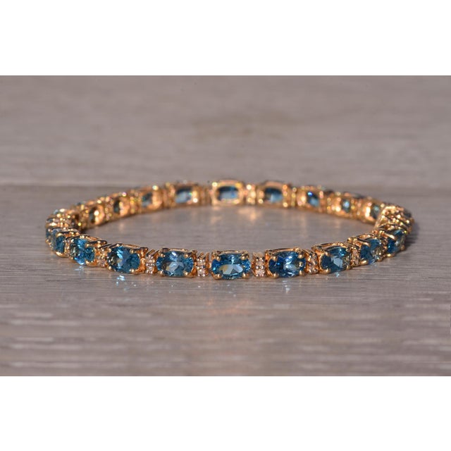 Contemporary The Londinium: Blue Topaz and Natural Diamond Bracelet in Yellow Gold For Sale - Image 3 of 9