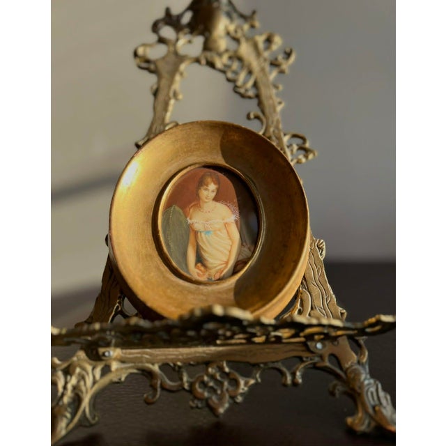 Antique/ Vintage Miniature Italian Signed Hand Painted Portrait, Lady in Nightgown With Gilded Wooden Frame For Sale - Image 15 of 15