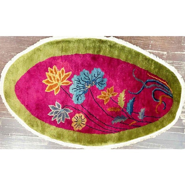 Handmade Antique Art Deco Chinese Rugs, 2'6" x 4'2" , c-1920's, in purple red color background with floral traditional...