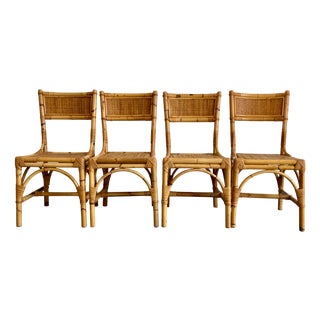 Italian Wicker and Rattan Chairs, 1970s, Set of 4 For Sale