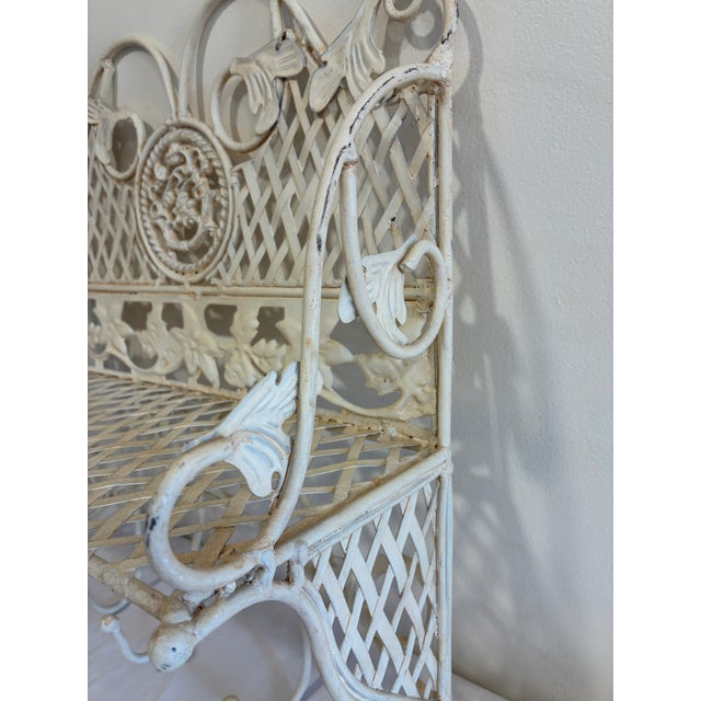 Vintage White Wrought Iron Wall Shelf With Hooks, Ornate Lattice and Floral Detail For Sale In Oklahoma City - Image 6 of 14
