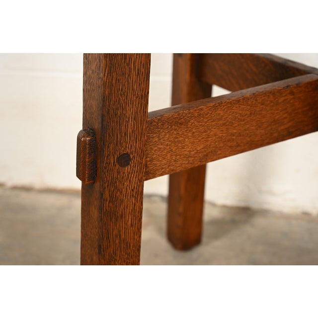 Brown Stickley Brothers Antique Mission Oak Arts & Crafts Leather Top Tabouret Side Table, Circa 1910 For Sale - Image 8 of 10