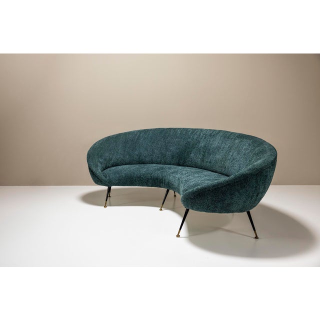 Federico Munari Blue Curved Sofa in the style of Federico Munari, 1950s For Sale - Image 4 of 12