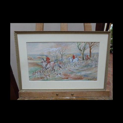 Glass E. W. Melworth, British Hunting Sporting Impressionistic Composition, Watercolour For Sale - Image 7 of 13