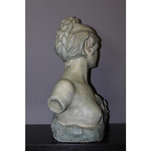 Bust of Young Woman in Ceramic with Blue-Green Patina by Léopold Bernard Bernstamm for Emile Muller, 1890s For Sale - Image 4 of 15