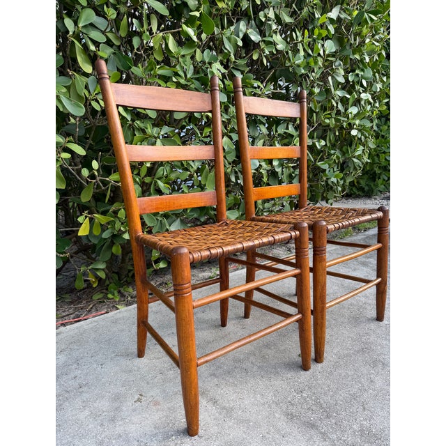Vintage Ladder Back Side Chairs With Basketweave Rattan Seats, a Pair For Sale - Image 11 of 12