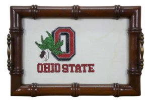 Mahogany Faux Bamboo Ohio State Osu Buckeyes Cross Stitch Bar Tray 16"