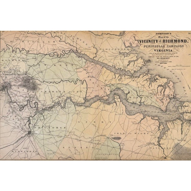 Original hand-colored engraved map published by A.J. Johnson & Son, New York, in 1867. This highly detailed Civil War-era...