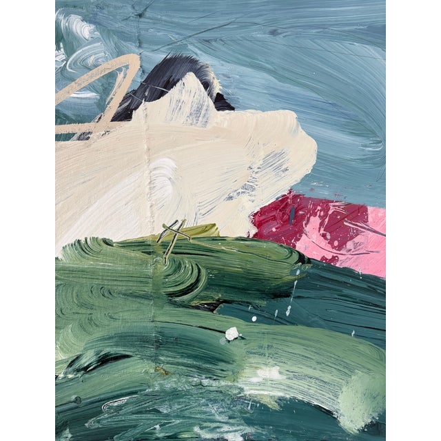 Contemporary Abstract Acrylic, Ink & Textiles on Canvas "Soda" by Marcus Aitken For Sale - Image 6 of 8