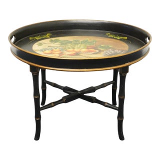 Lane Furniture Asian Inspired 28" Hand Painted Black and Gold Serving Tray Table 7919-18 For Sale